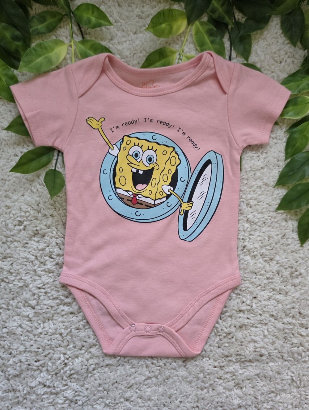 Baby Boy Coral Spongebob Square Pants Onesie (9-12 Months)